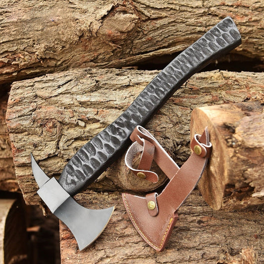 Hand-Forged Carbon Steel Viking Axe – with Spike Head for Outdoor Camping & Throwing –with Leather Sheath USA | DRSKNIVES HUB 