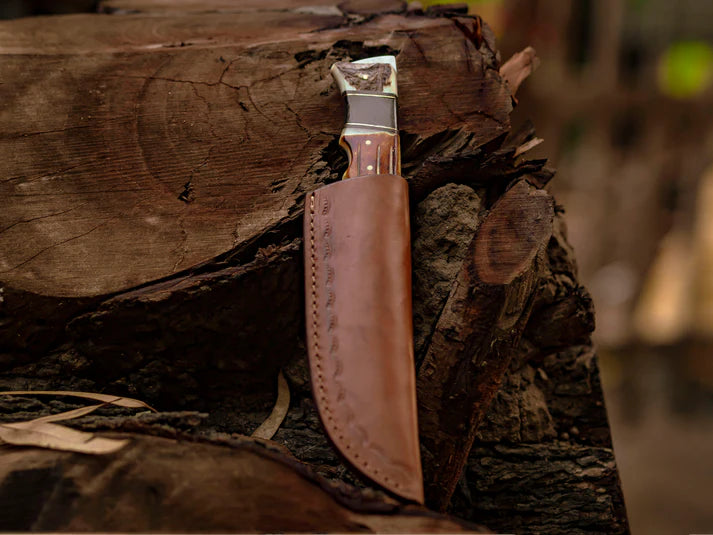 Hand-Forged Damascus Steel Skinner Knife with Natural Bone & Wood Handle With Leather Sheath Cover