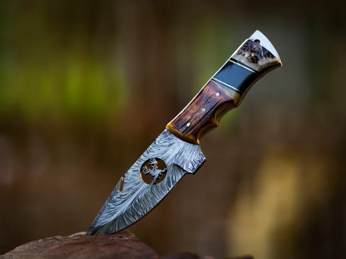 Hand-Forged Damascus Steel Skinner Knife with Natural Bone & Wood Handle With Leather Sheath Cover