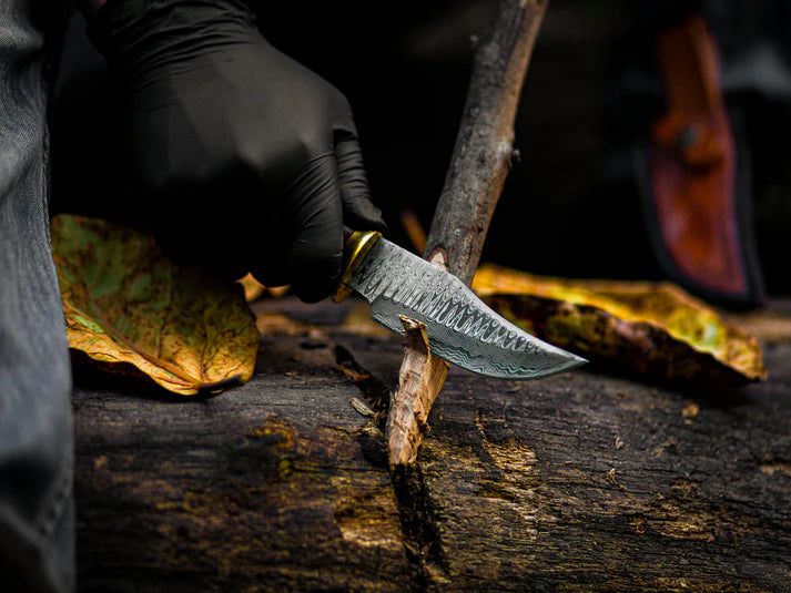 Stag Horn Handle Hand-Forged Damascus Steel Knife with  Brass Guard Handle