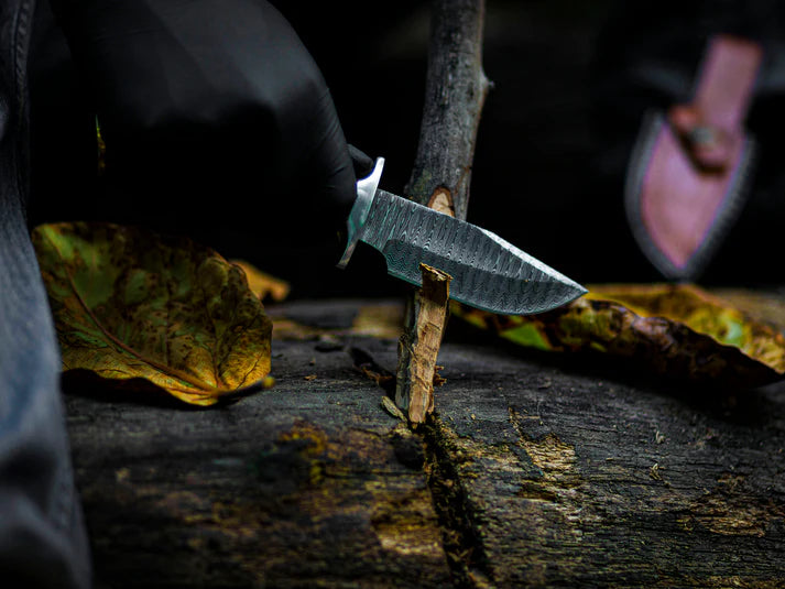 Hand-Forged Damascus Steel Knife with Stag Handle With Leather Sheath Cover