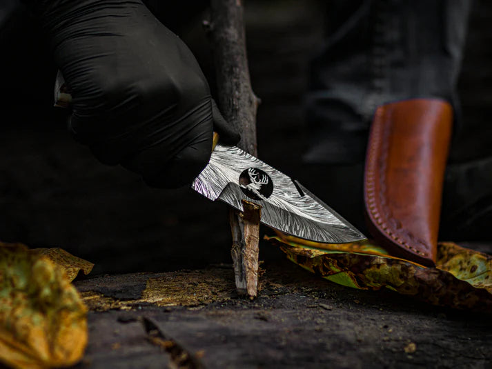 Hand-Forged Damascus Steel Skinner Knife with Natural Bone & Wood Handle With Leather Sheath Cover