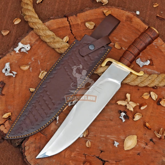 J2 Steel Bowie Camping Knife 17" – Wood Handle Leather Sheath