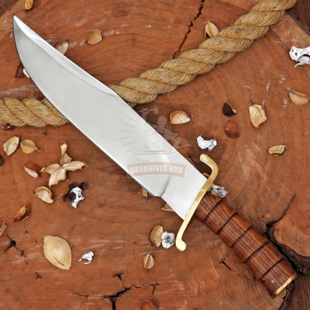 J2 Steel Bowie Camping Knife 17" – Wood Handle Leather Sheath