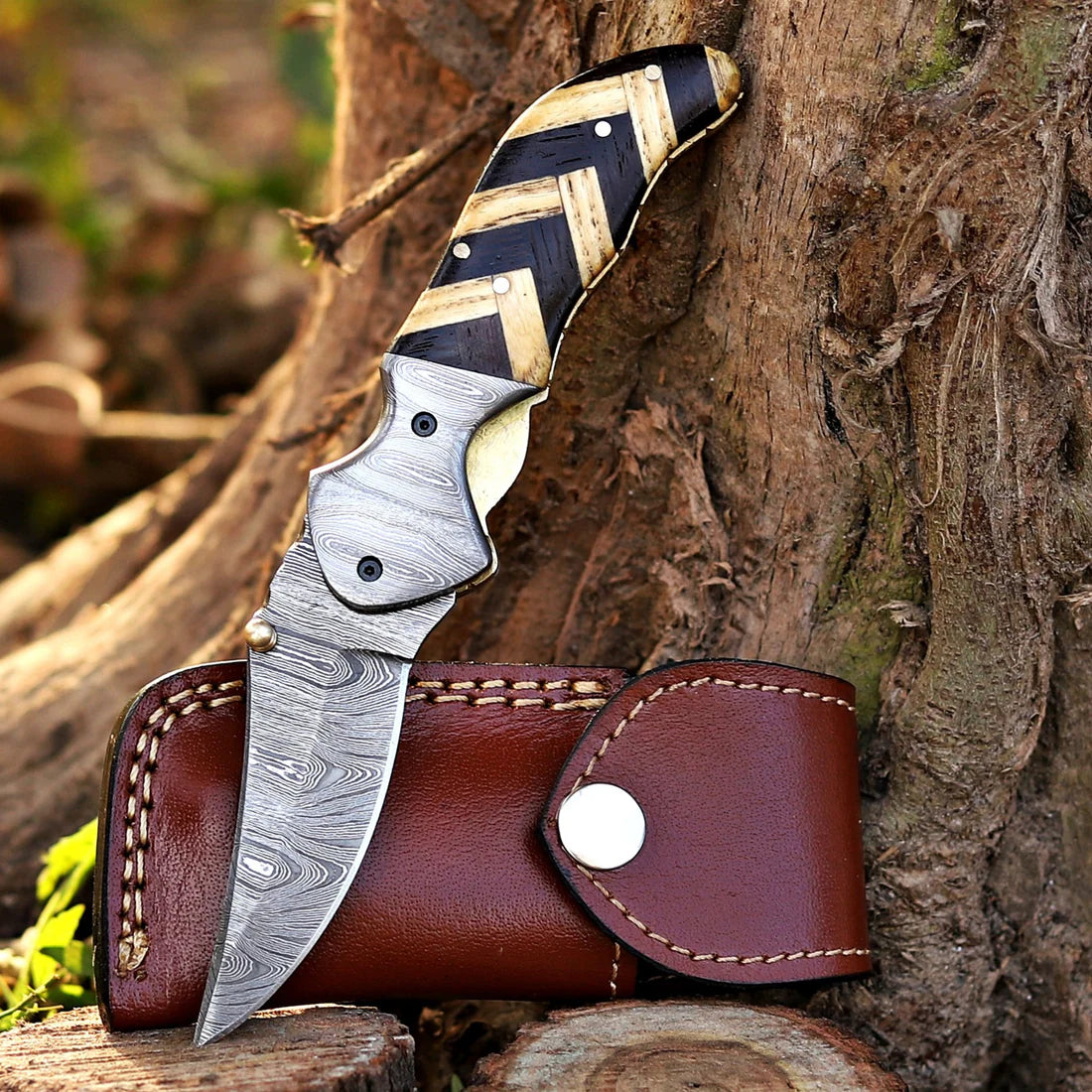 7 inches Custom Hand Forged Damascus Folding Knife Damascus