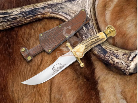 Kodiak Hunter- Handmade Fixed Blade Bowie Hunting Knife Stag Handle | DRSKNIVES HUB 