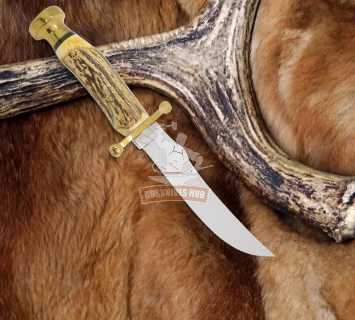 Kodiak Hunter- Handmade Fixed Blade Bowie Hunting Knife Stag Handle | DRSKNIVES HUB 