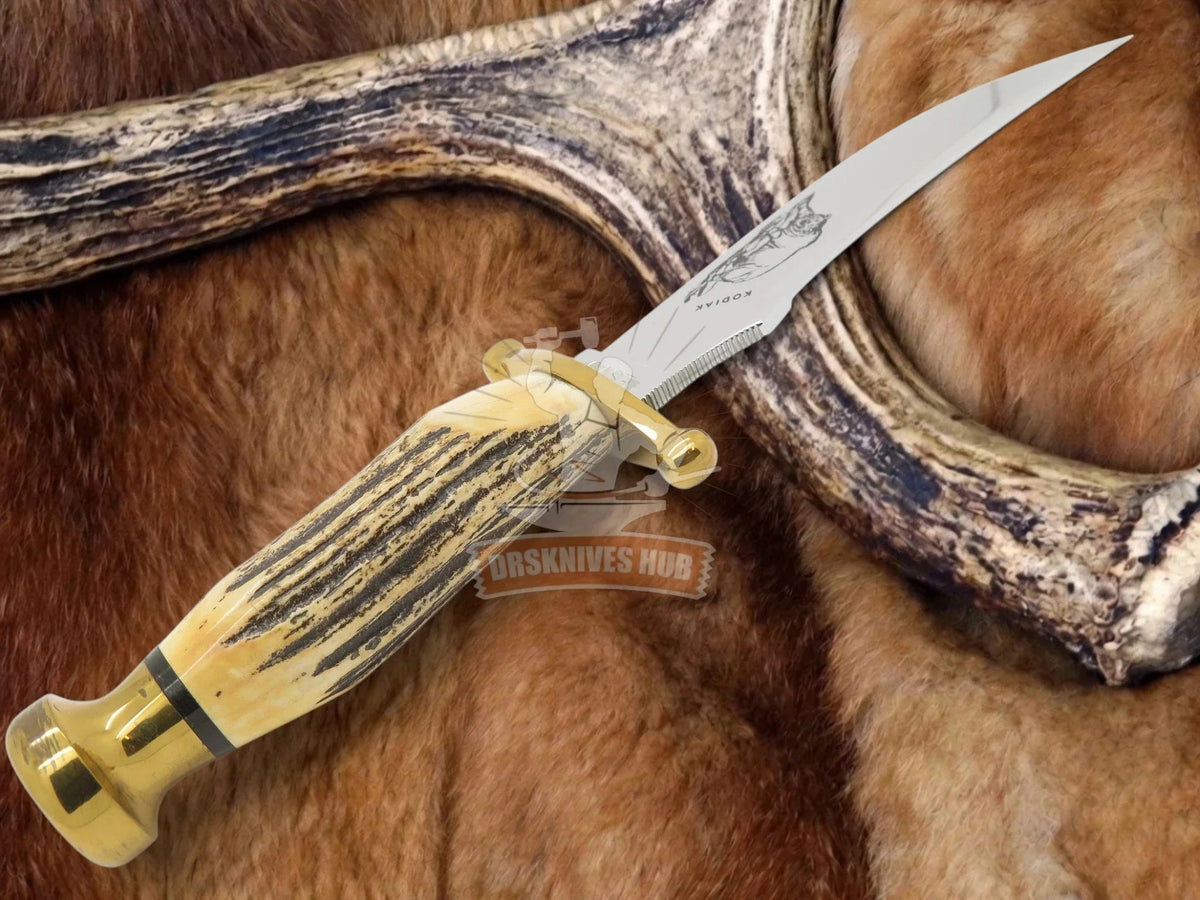 Kodiak Hunter- Handmade Fixed Blade Bowie Hunting Knife Stag Handle | DRSKNIVES HUB 