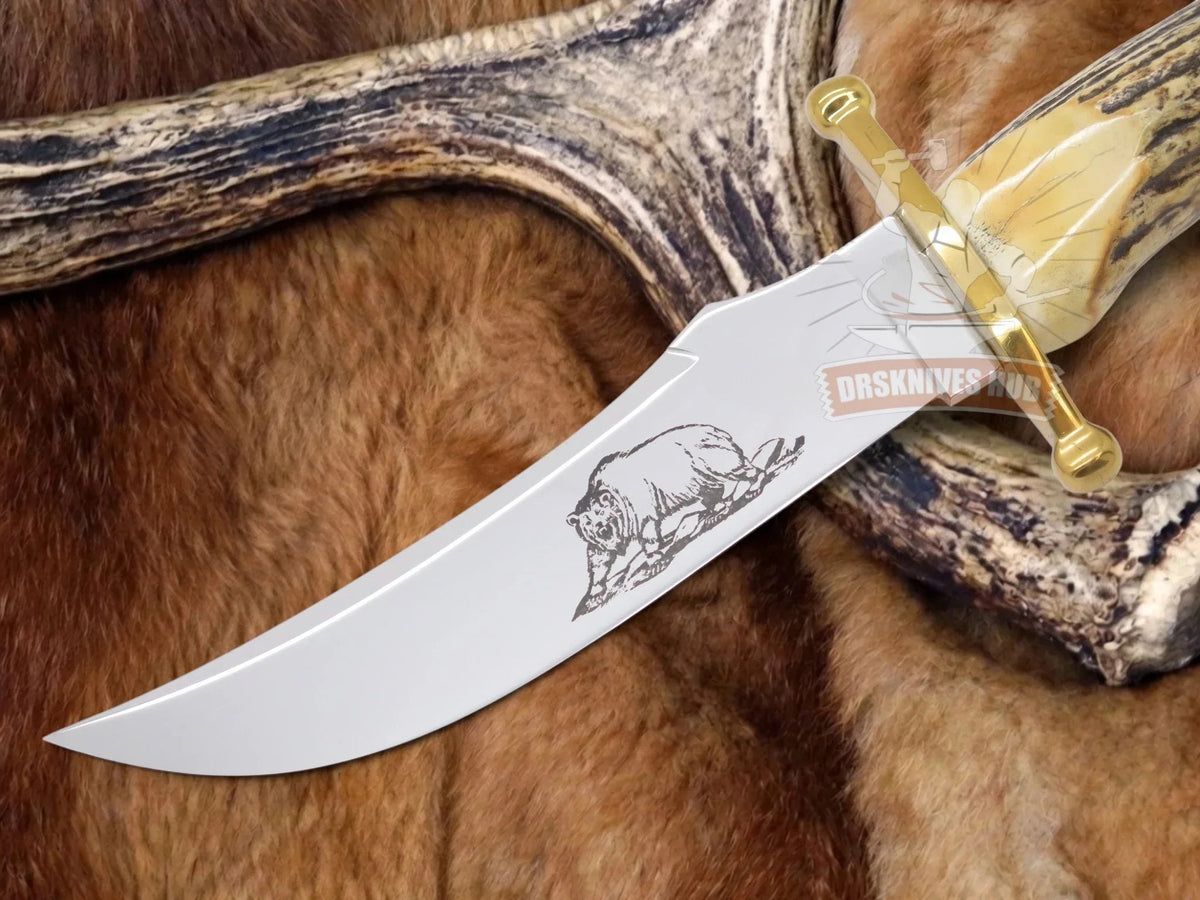 Kodiak Hunter- Handmade Fixed Blade Bowie Hunting Knife Stag Handle | DRSKNIVES HUB 