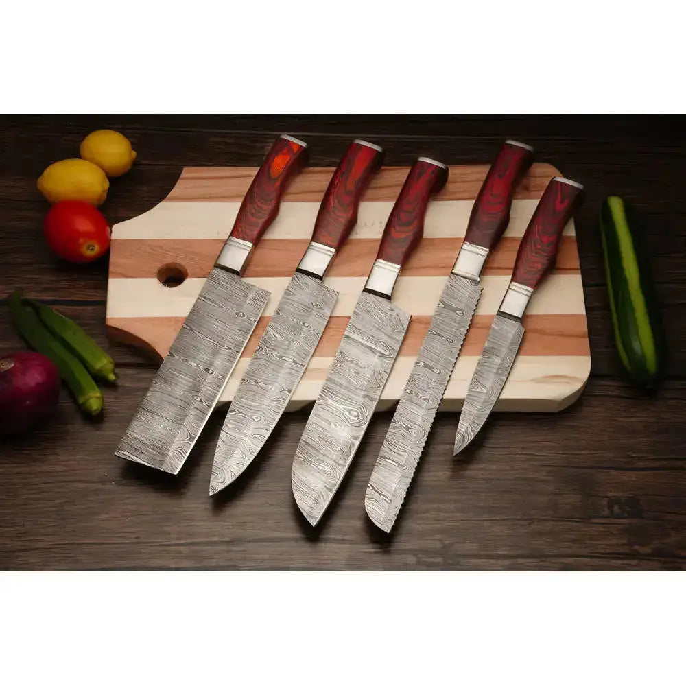 Chef tools kit Custom Handmade Damascus Steel Chef Set With Leather Cover || Drs Knives Hub