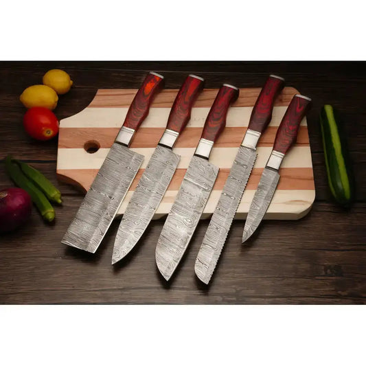 Chef tools kit Custom Handmade Damascus Steel Chef Set With Leather Cover || Drs Knives Hub