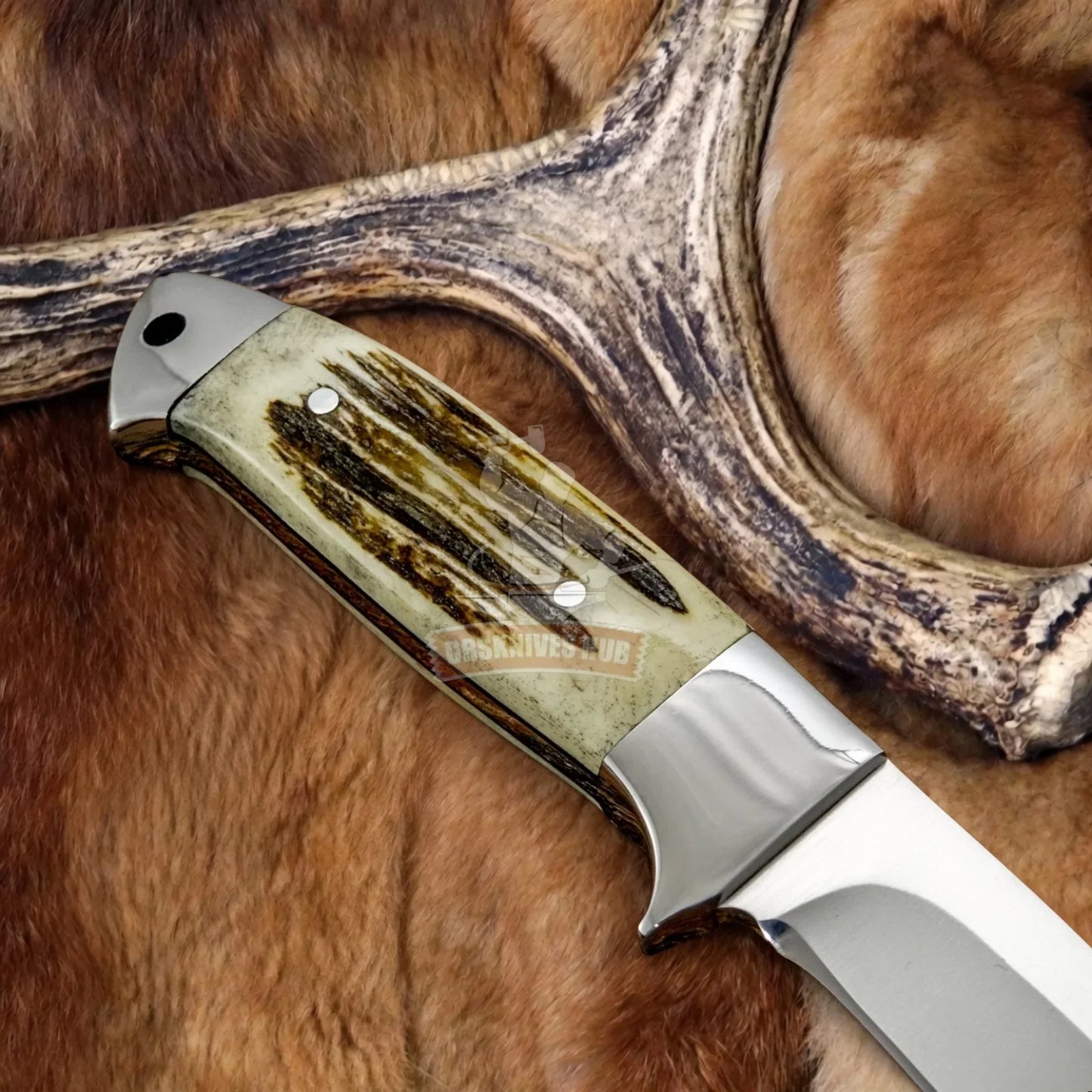 Mercia Hunter- Custom Skinning Gut Hook Knife Antler Handle By DRSKNIVES HUB