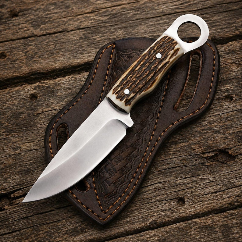 Handmade D2 Steel Skinner Knife with Stag Handle 