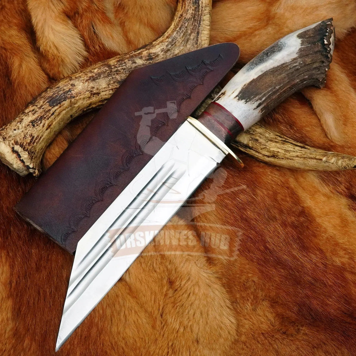 Viking Seax Knife 14" – D2 Steel Blade & Antler Handle with Leather Sheath | DRSKNIVES HUB