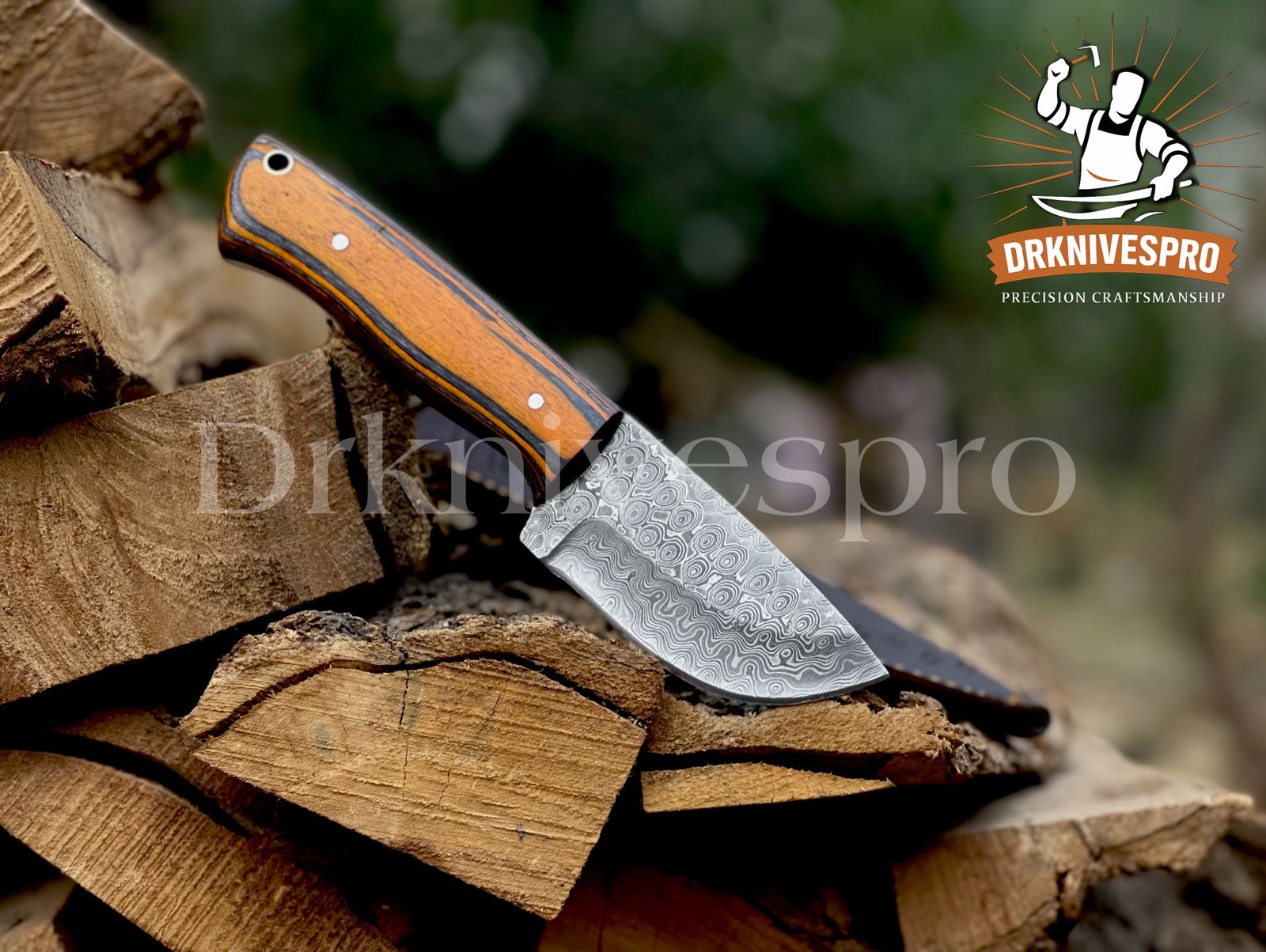 Handmade Damascus Steel Skinning Knife with Wood Handle & Leather Sheath  |DRSKNIVES HUB