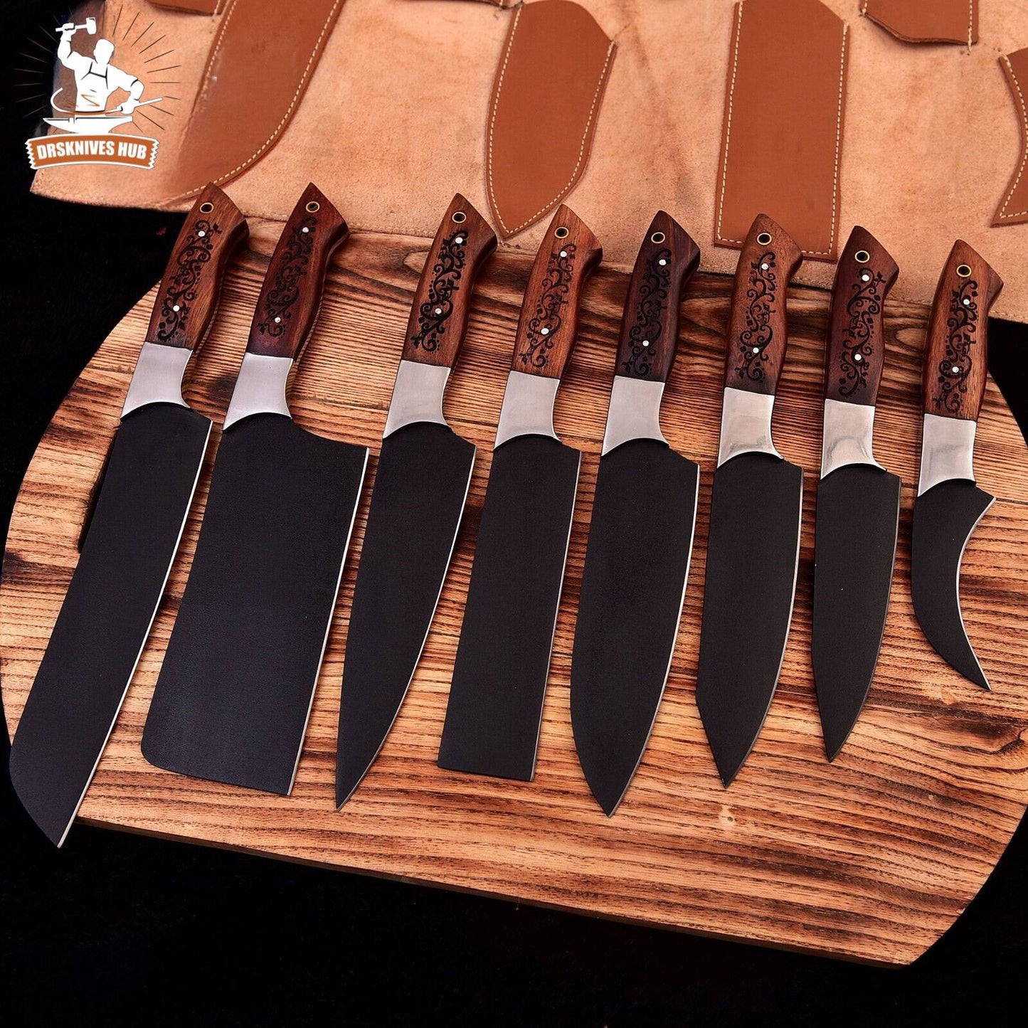 Custom Handmade Forged Carbon Steel Chef Knife Set – Premium Kitchen Knife Collection | DRSKNIVES HUB