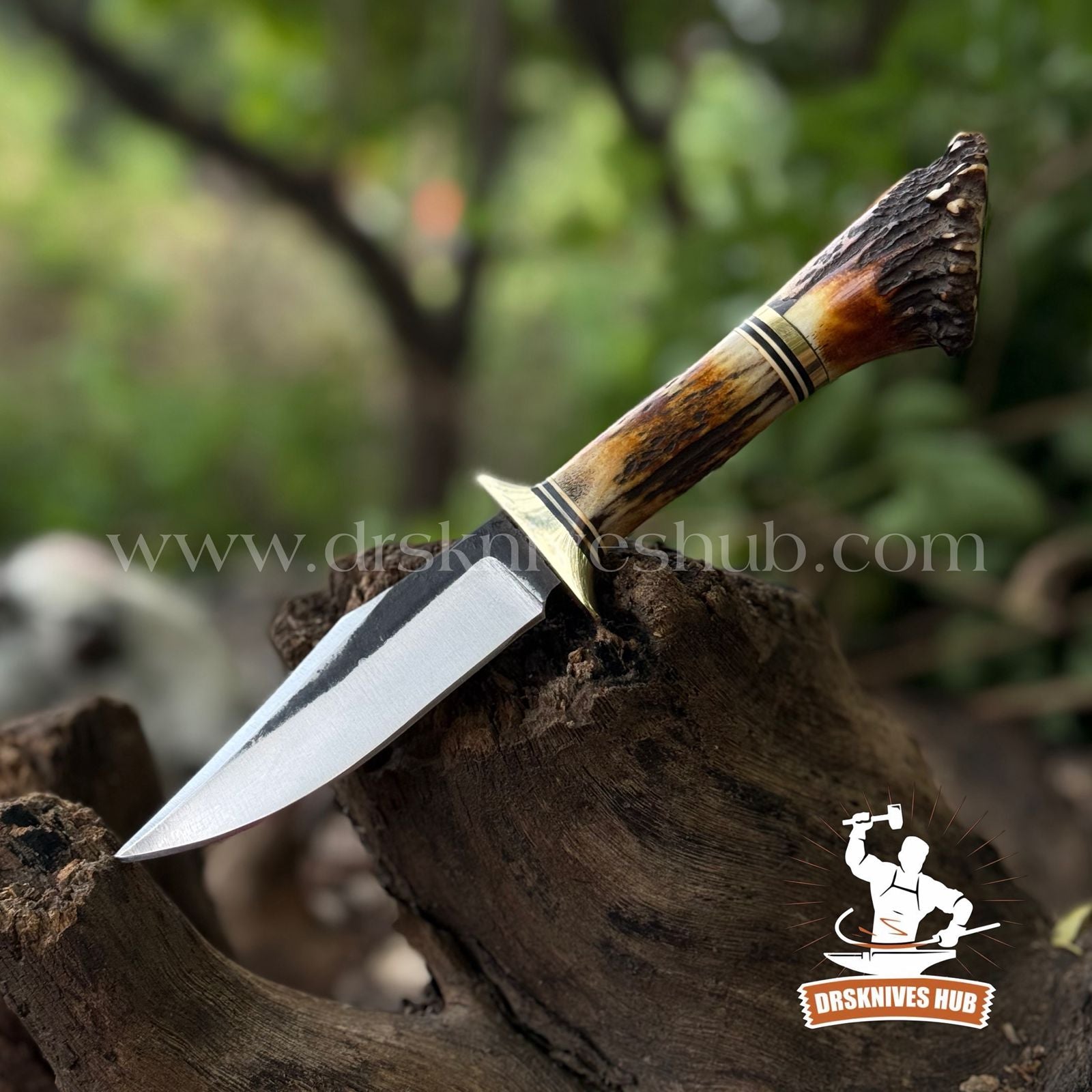 Handmade Outdoor Knife with Deer Antler Handle With Leather Sheath Cover | DRSKNIVES HUB