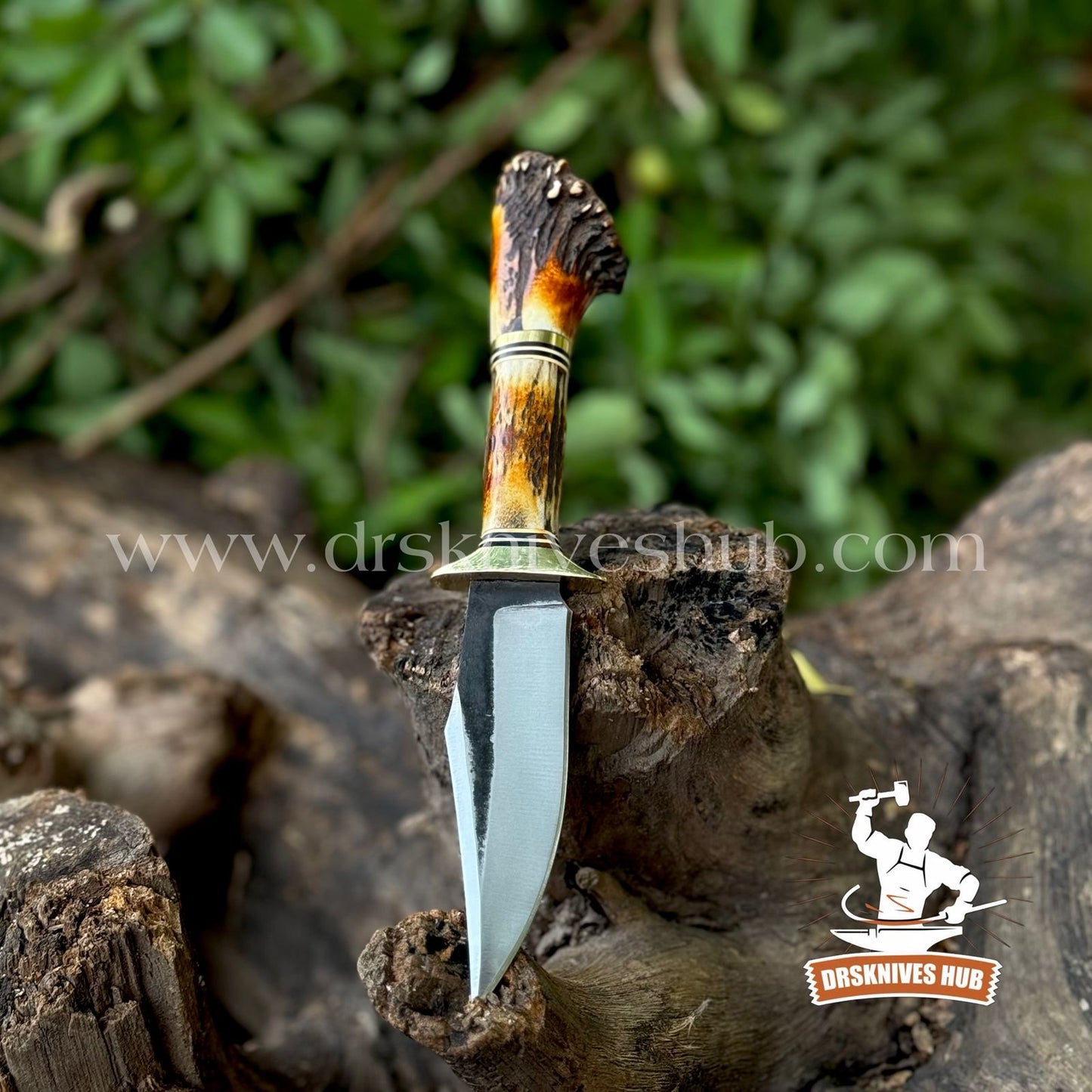 Handmade Outdoor Knife with Deer Antler Handle With Leather Sheath Cover | DRSKNIVES HUB
