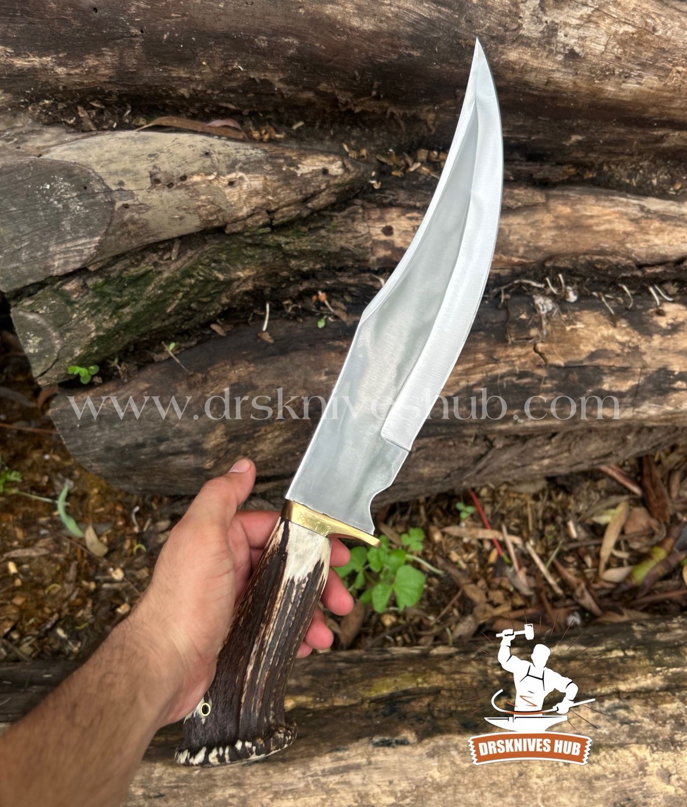 Full Tang Custom Handmade D2 Steel Clip Point Stag Antler Knife With Leather Sheath Cover | DRSKNIVES HUB