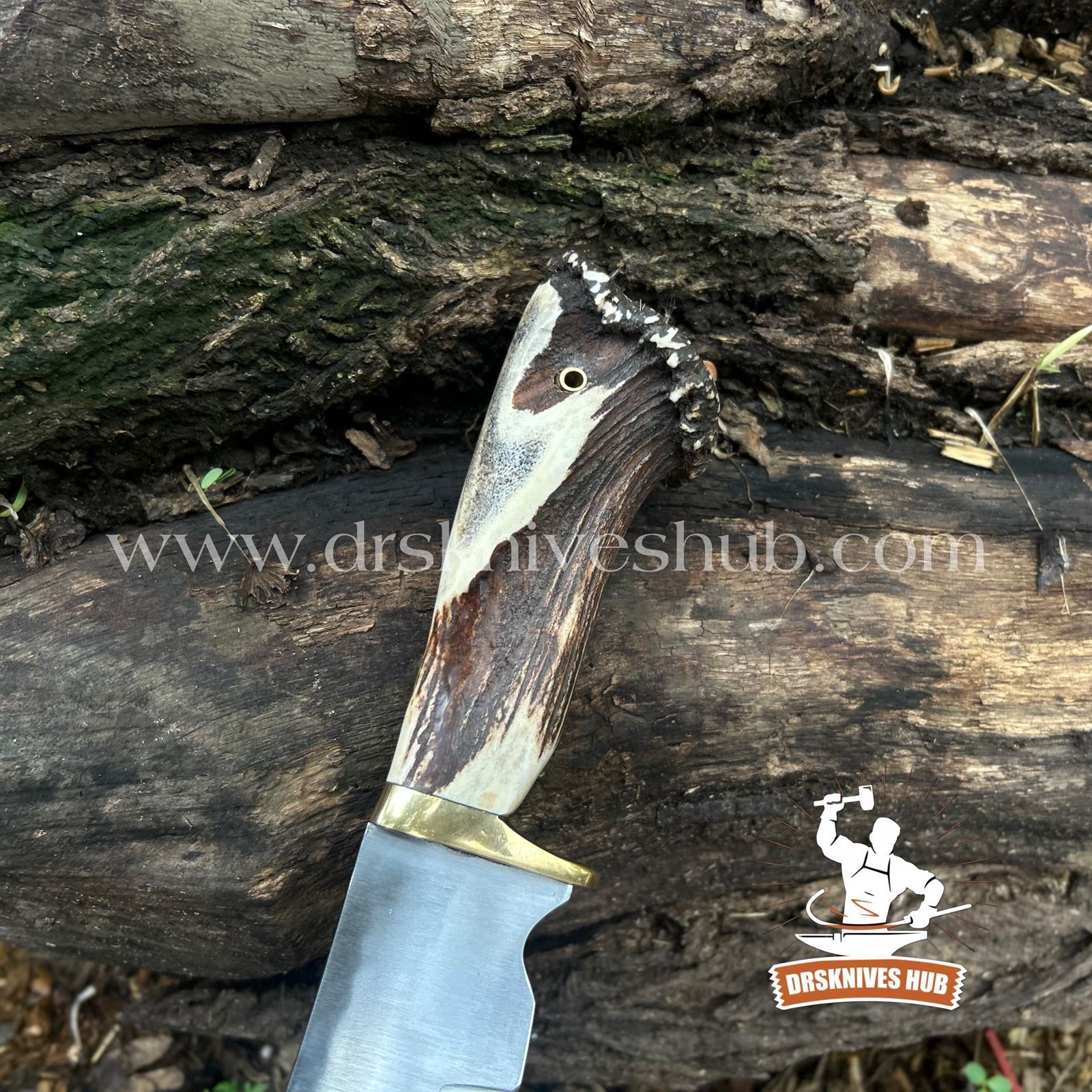 Full Tang Custom Handmade D2 Steel Clip Point Stag Antler Knife With Leather Sheath Cover | DRSKNIVES HUB