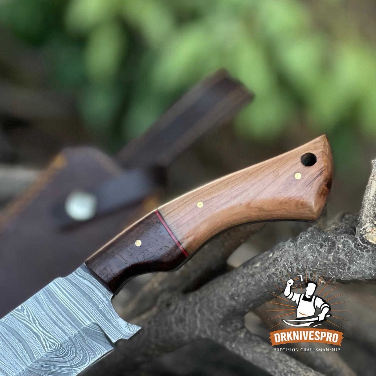 DAMASCUS STEEL HANDMADE TANTO HUNTING KNIFE WITH LEATHER SHEATH COVER | DRSKNIVES HUB 