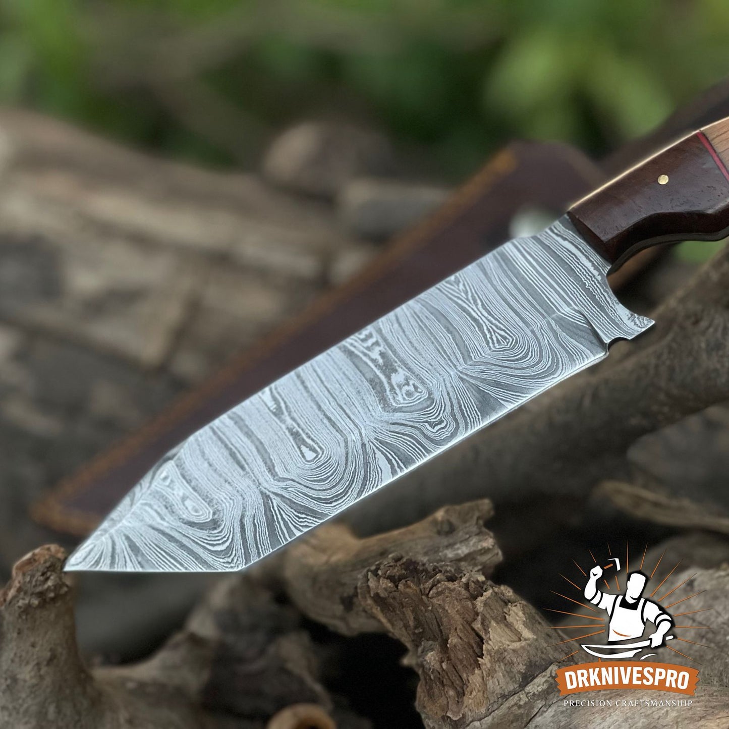 DAMASCUS STEEL HANDMADE TANTO HUNTING KNIFE WITH LEATHER SHEATH COVER | DRSKNIVES HUB 