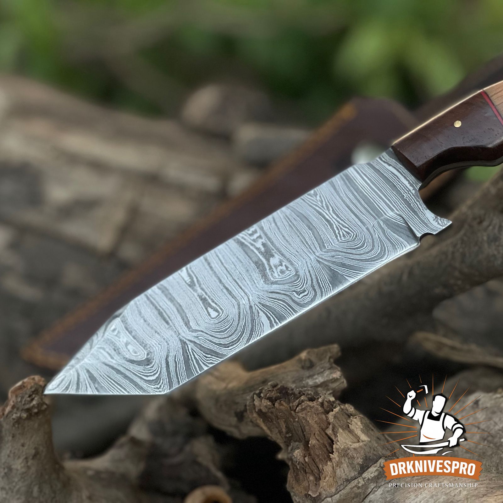 DAMASCUS STEEL HANDMADE TANTO HUNTING KNIFE WITH LEATHER SHEATH COVER | DRSKNIVES HUB 