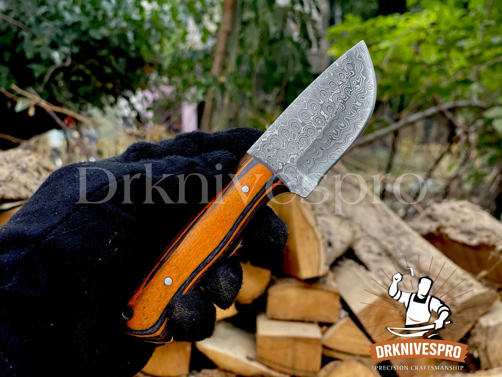 Handmade Damascus Steel Skinning Knife with Wood Handle & Leather Sheath  |DRSKNIVES HUB