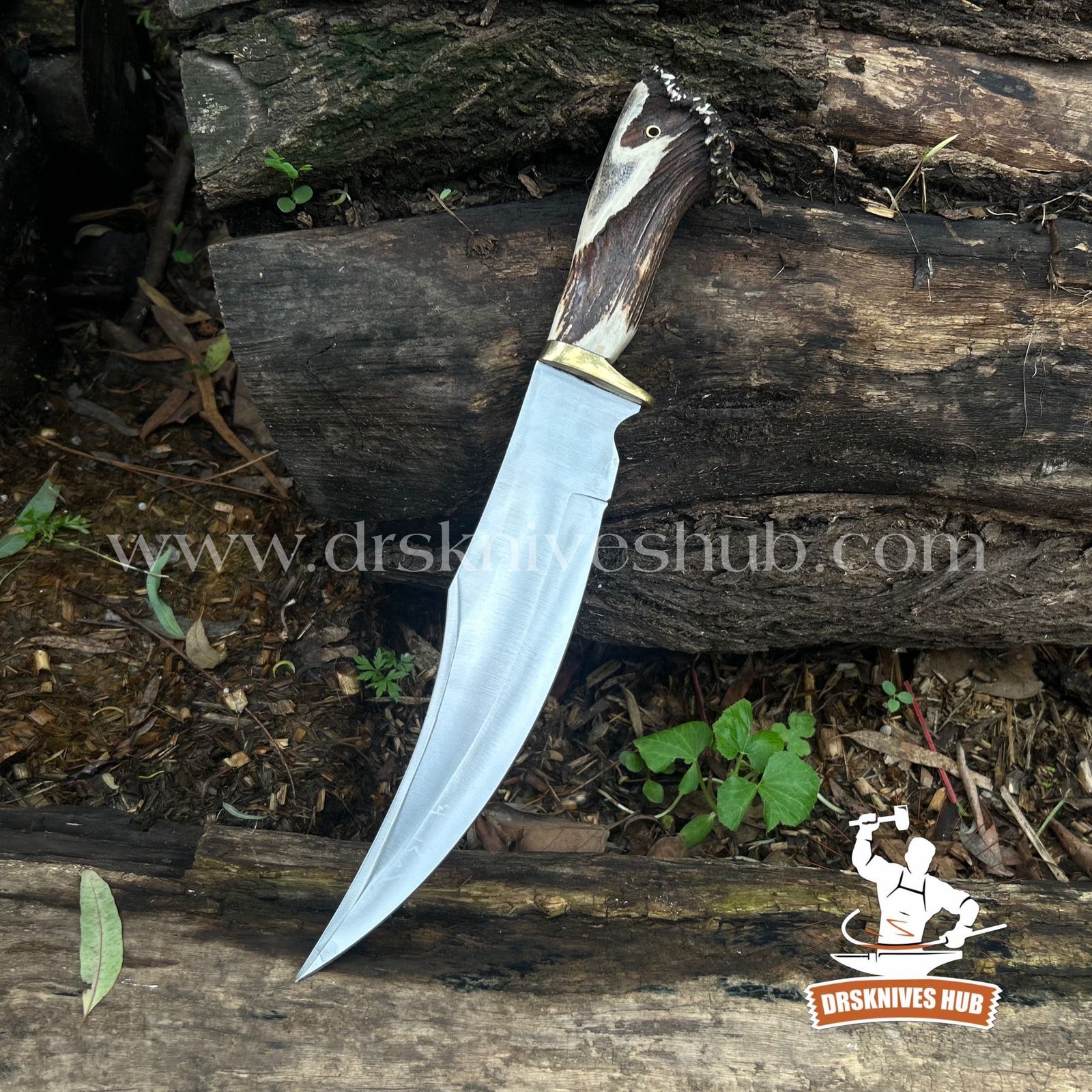Full Tang Custom Handmade D2 Steel Clip Point Stag Antler Knife With Leather Sheath Cover | DRSKNIVES HUB