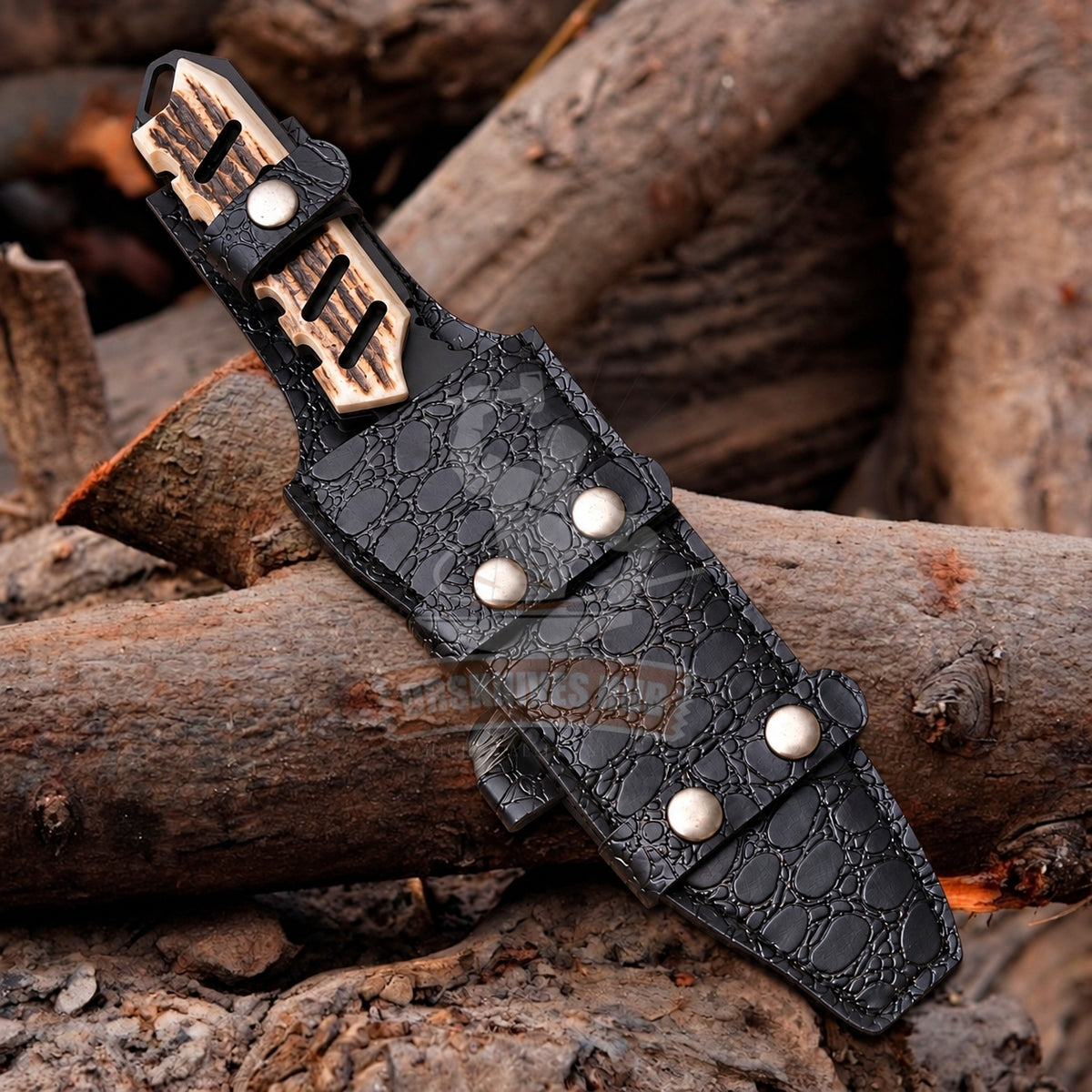 Handmade Stainless Steel Hunting  Bowie Knife  Powder Coated Blade Stag Antler Handle, Leather Sheath DRSKNIVES HUB