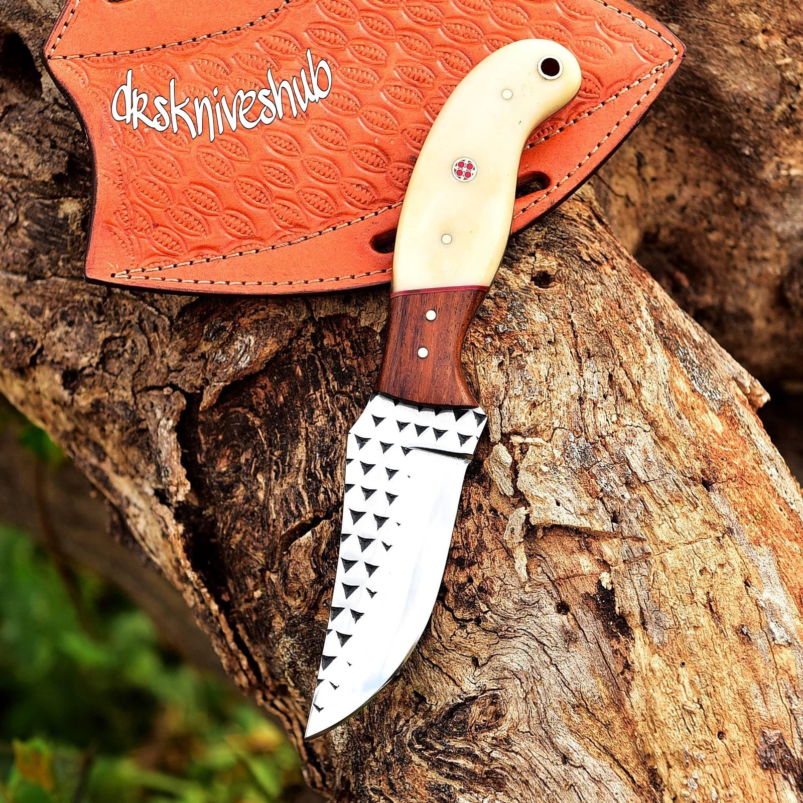 Cowboy Knife with 4.5" Rasp Steel Blade &  Bone Handle