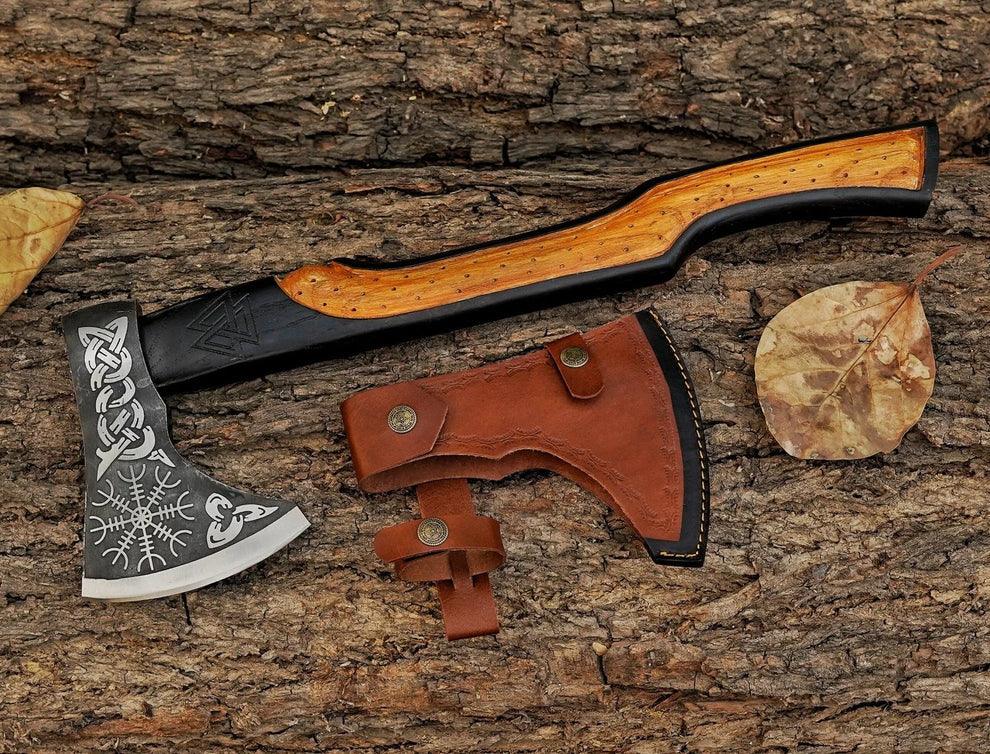 Handmade tomahawk axe with ash wood handle
