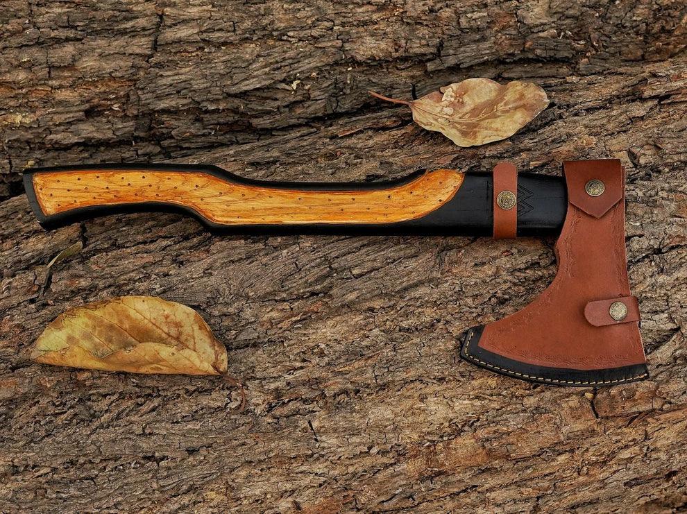 Handmade carbon steel tomahawk axe with ash handle