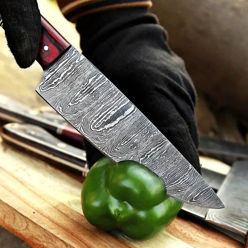 Damascus chef knife set with hand-forged blades