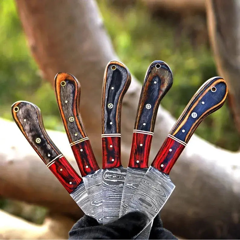 Damascus chef set with leather roll kit