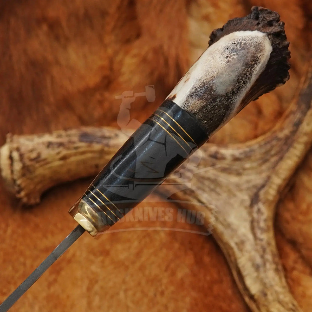 Handmade Damascus hunting Bowie knife with leather sheath