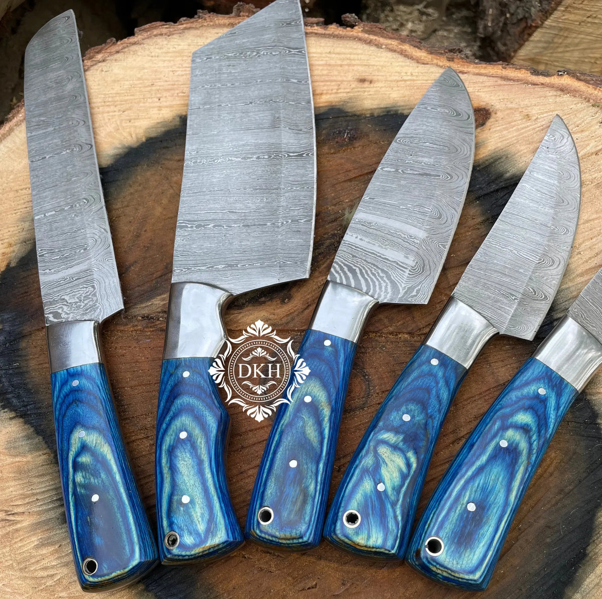 Damascus steel chef knife set for kitchen use