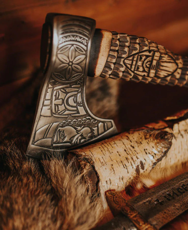 Premium Hand-Forged Viking Axe – Odin Handle with Leather Sheath | DRSKNIVES HUB