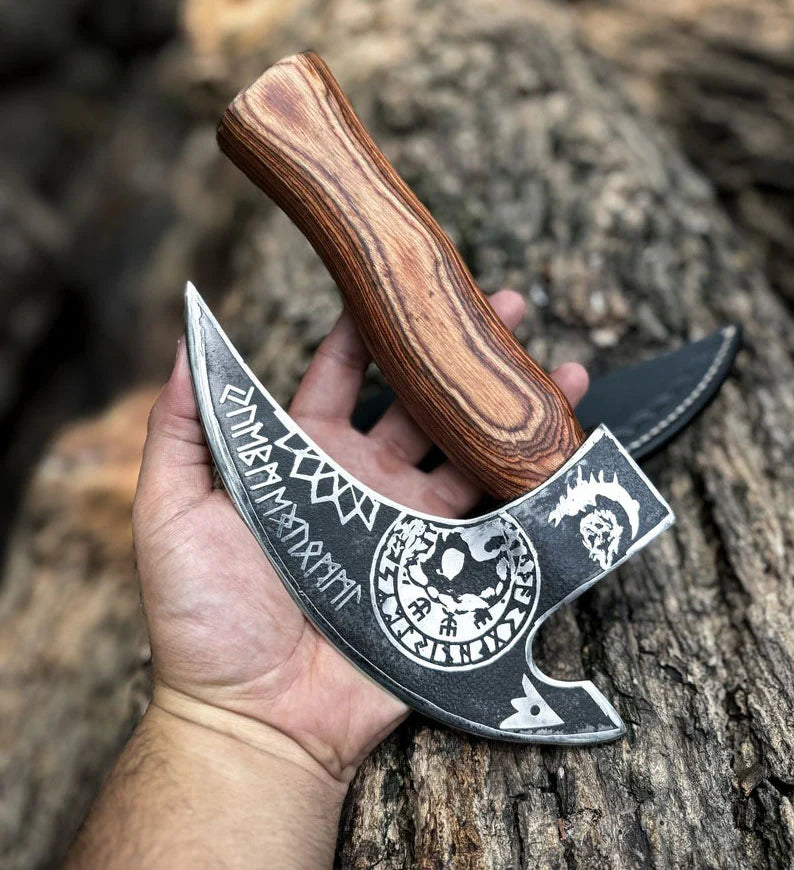 Handmade Viking Pizza Cutter – Helm of Awe with Runes | DRSKNIVES HUB 
