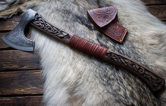 Hand-Forged Premium Viking Axe with Leather Sheath | DRSKNIVES HUB