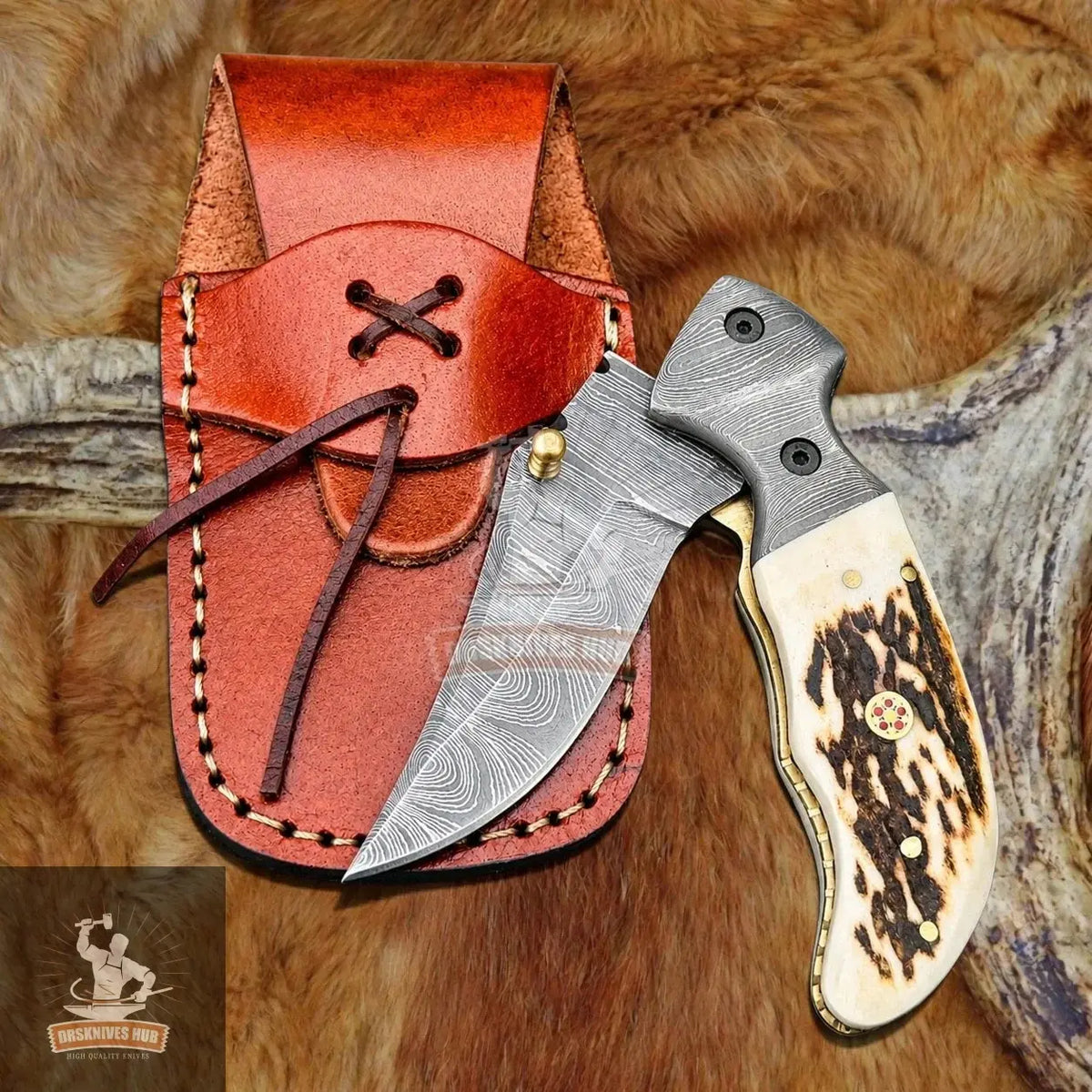 drsknives-hub-damascus-steel-antler-knife - DRSKNIVES HUB
