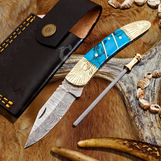 drsknives-hub-damascus-stone-folding-knife - DRSKNIVES HUB