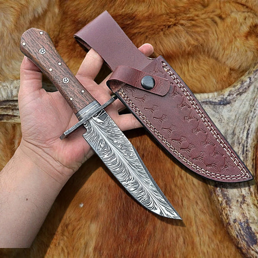 drsknives-hub-feather-damascus-bowie-knife - DRSKNIVES HUB