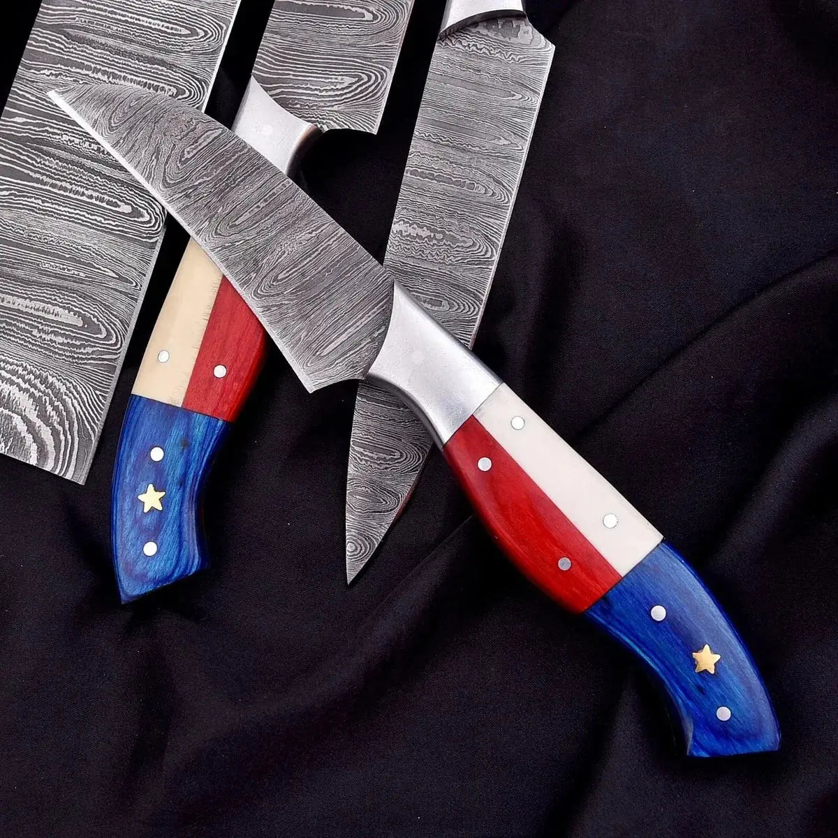 Full-tang Damascus chef knife set