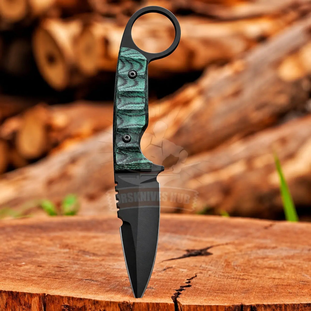 Full-tang handmade EDC fixed blade knife with leather sheath