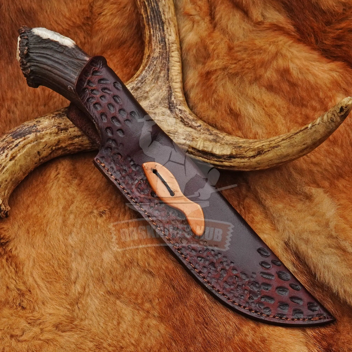 Handmade carbon steel hunting knife with protective sheath