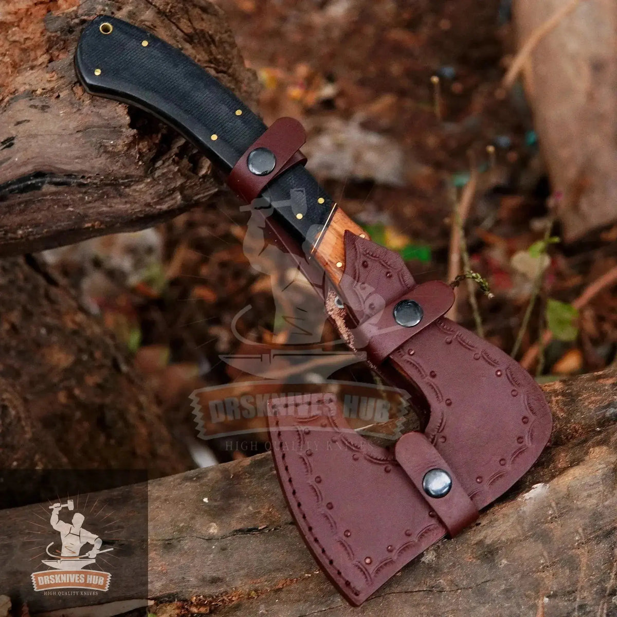 Full tang outdoor hatchet with wooden handle