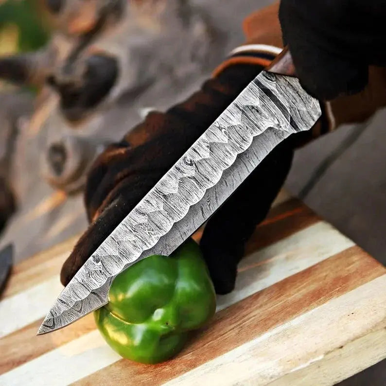 Handmade Damascus kitchen knife set with wood handles
