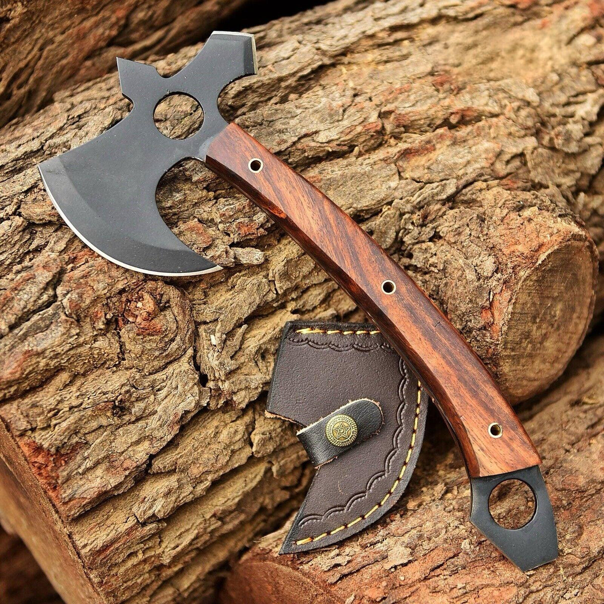 Handmade Damascus spike hatchet with full tang construction