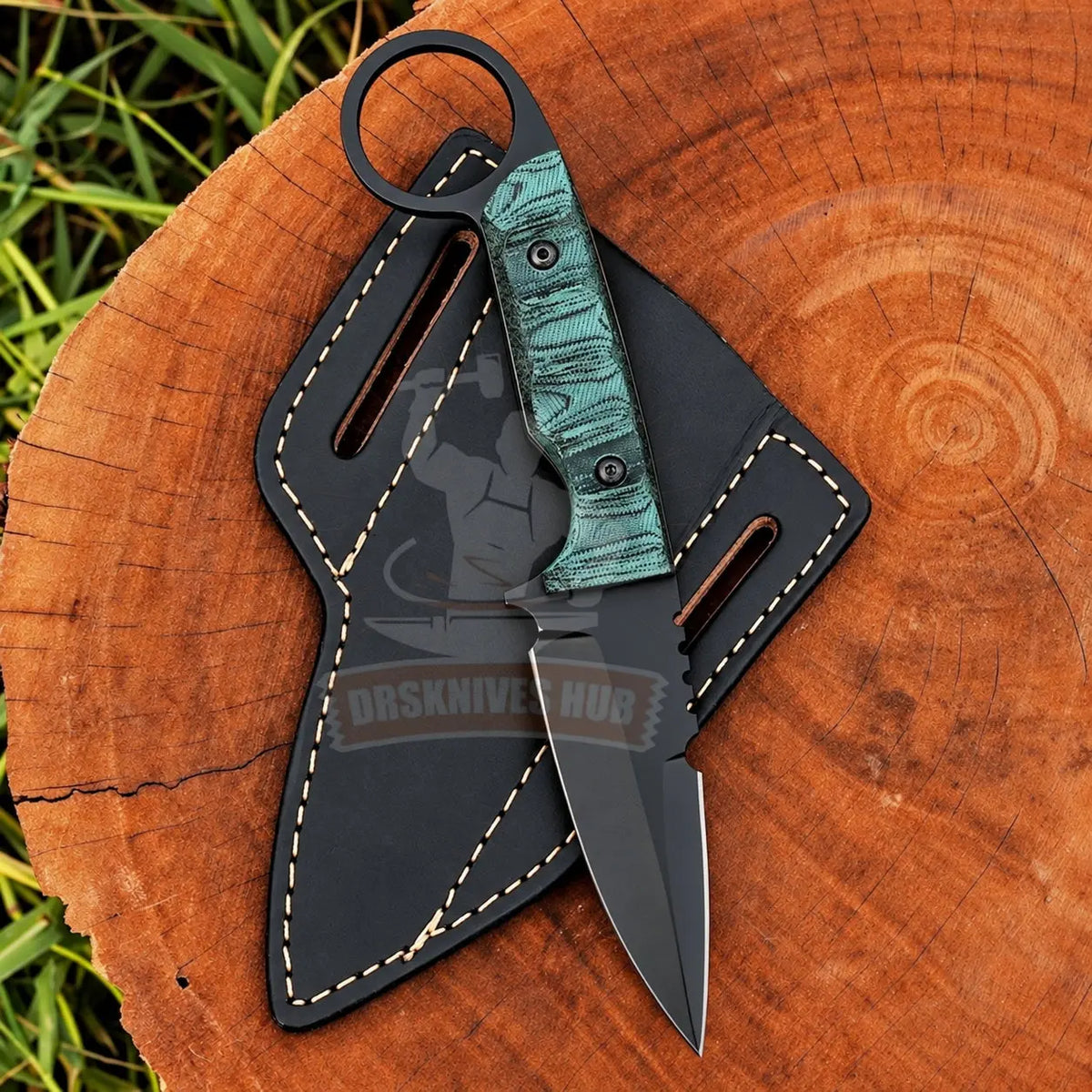 Black-coated blade on handmade EDC fixed blade knife